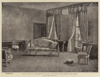 O quarto no palácio de Kensington em que a rainha era nascida